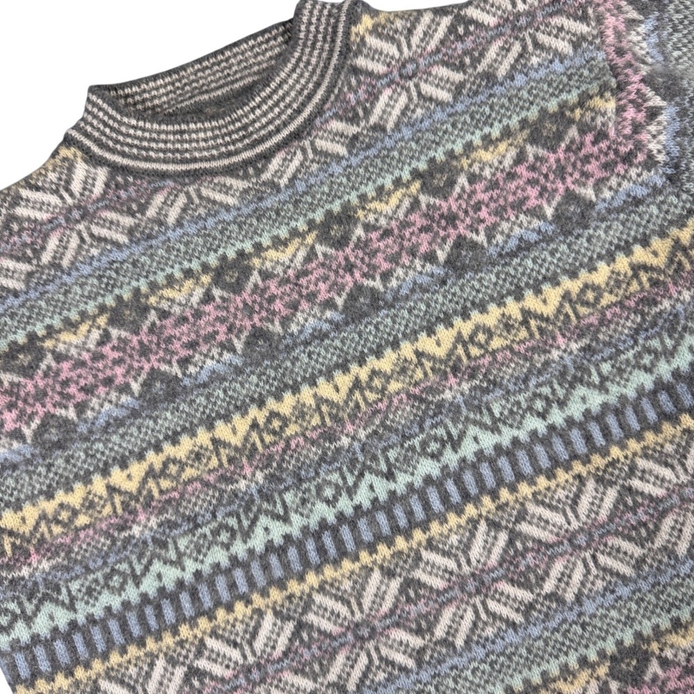 ESPRIT Vintage Fair Isle Snowflake Sweater Women M Grey Pastel Wool Blend Knit